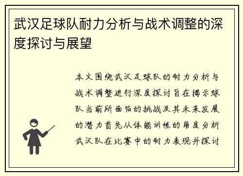武汉足球队耐力分析与战术调整的深度探讨与展望